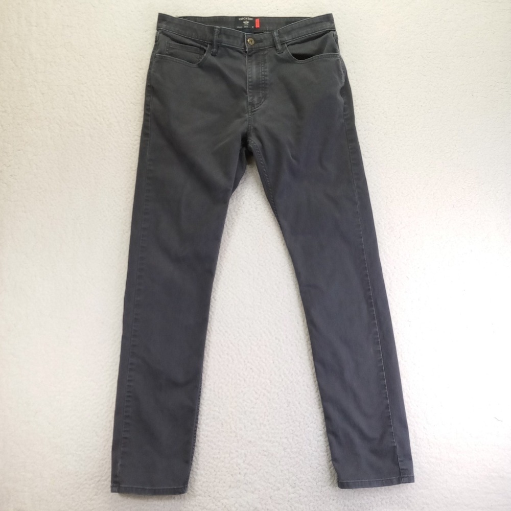 Dockers All Seasons Tech Slim Fit Pants Mens‎ 33 Charcoal Gray Chino 5-Pocket